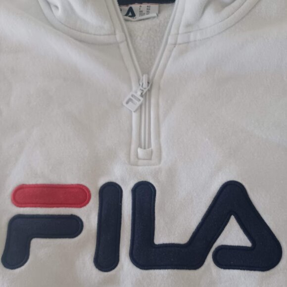 FILA XL White Quarter Zip Sweatshirt Pullover Logo Spell Out Vintage Style Y2K - Picture 5 of 7